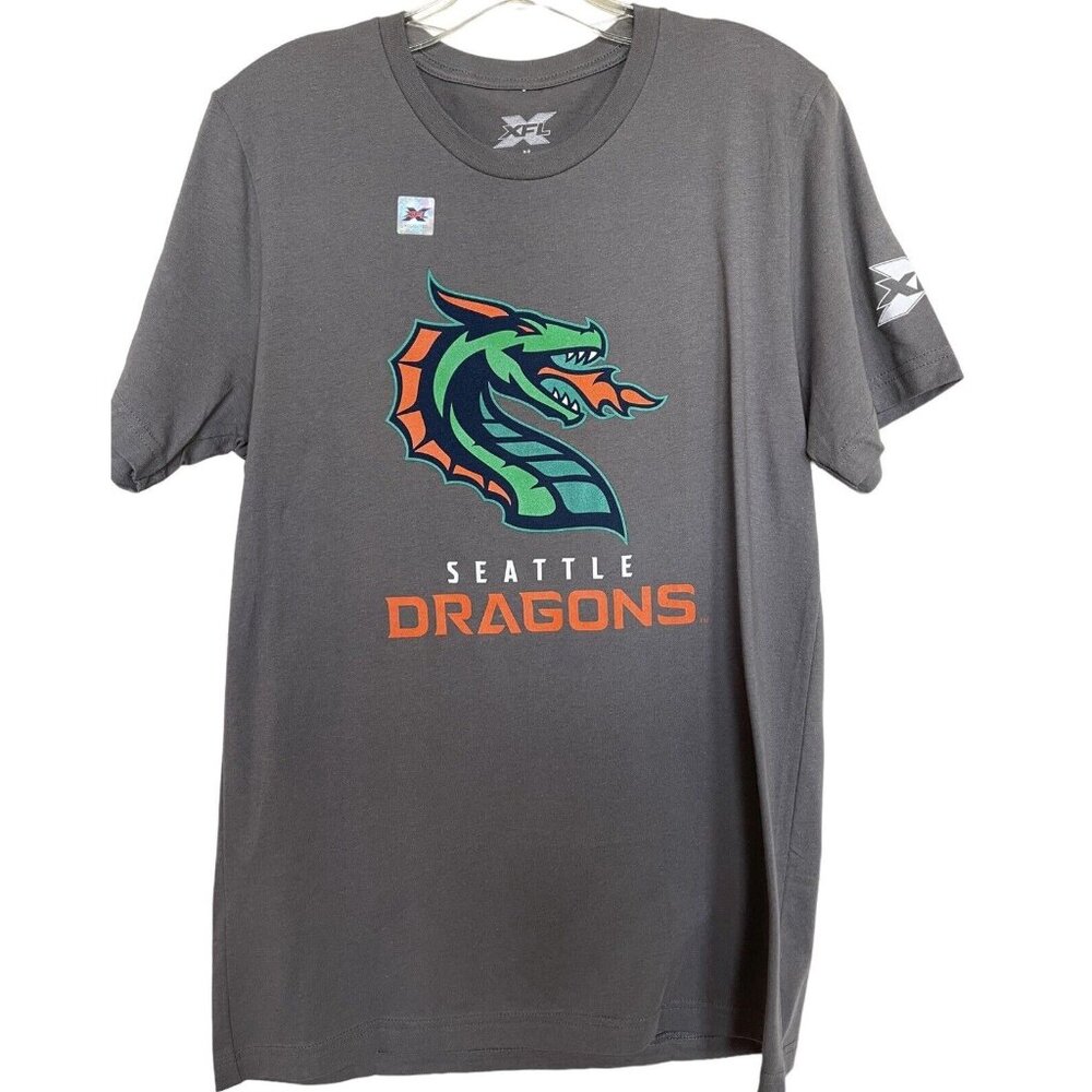 XFL Seattle Dragons T-Shirt Mens Size Medium M Gray Short‎ Sleeve Football